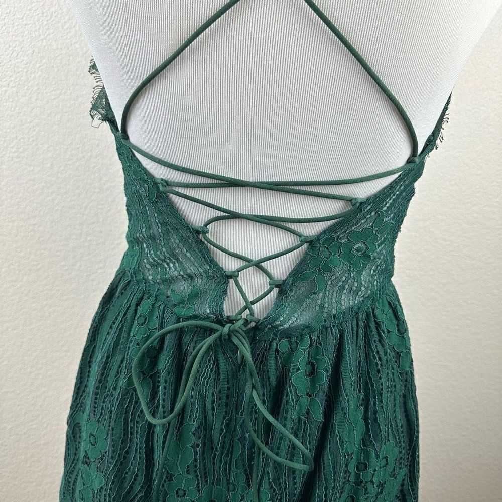 Aooksmery Women's Size M Lace Mini Dress‎ Emerald Green Tie Back New - Picture 5 of 15